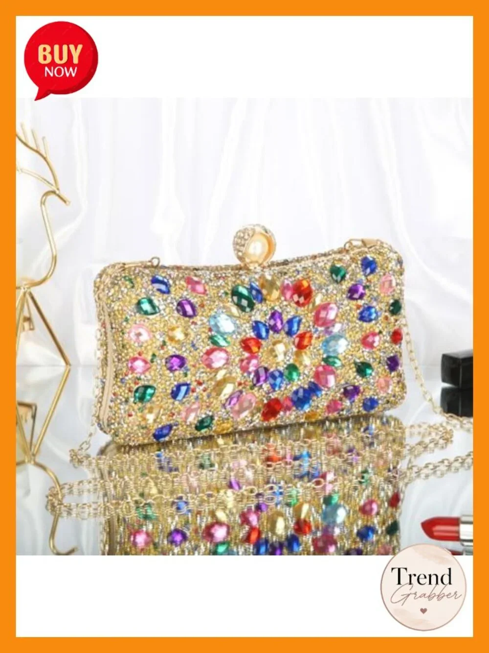 Sparkly Rhinestone Evening Bag with Detachable Chain Straps